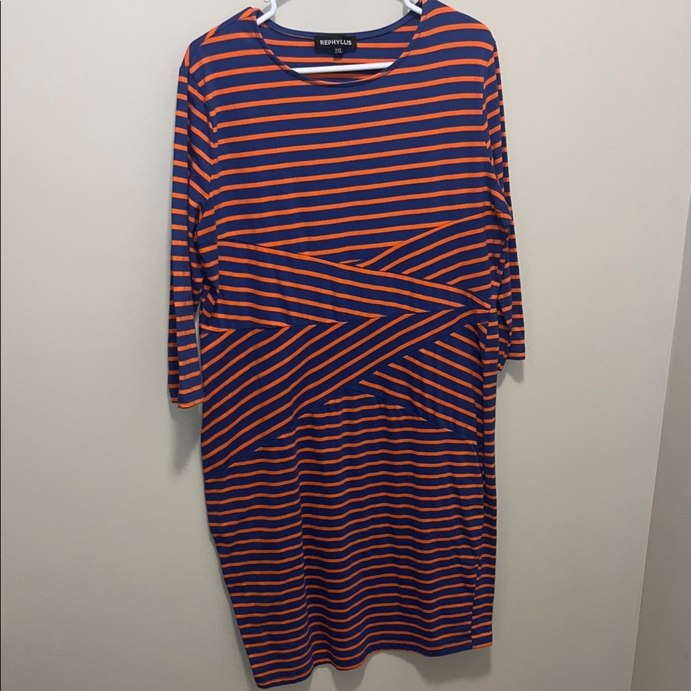 Revital Orange and Blue Striped Long Sleeve Dress